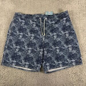 NWT Johnnie-O Mens XXL Navy Blue Palm Tree Print Swim Trunks Board Shorts